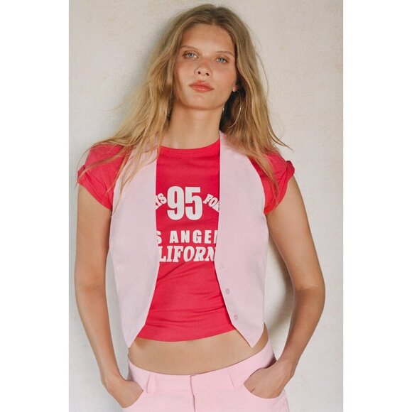 NWOT Zara light pink cotton wide leg, baggy fit, full length pants, L - Picture 4 of 8